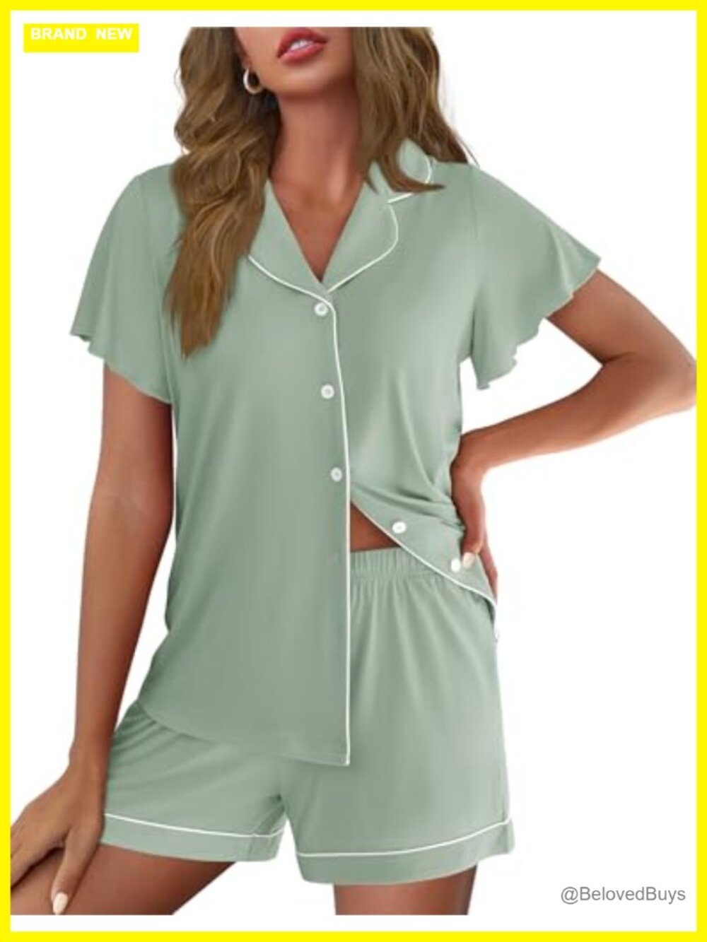 Ekouaer Women's Pajama Set Button Up Ruffle Sleeve Bridal Pjs